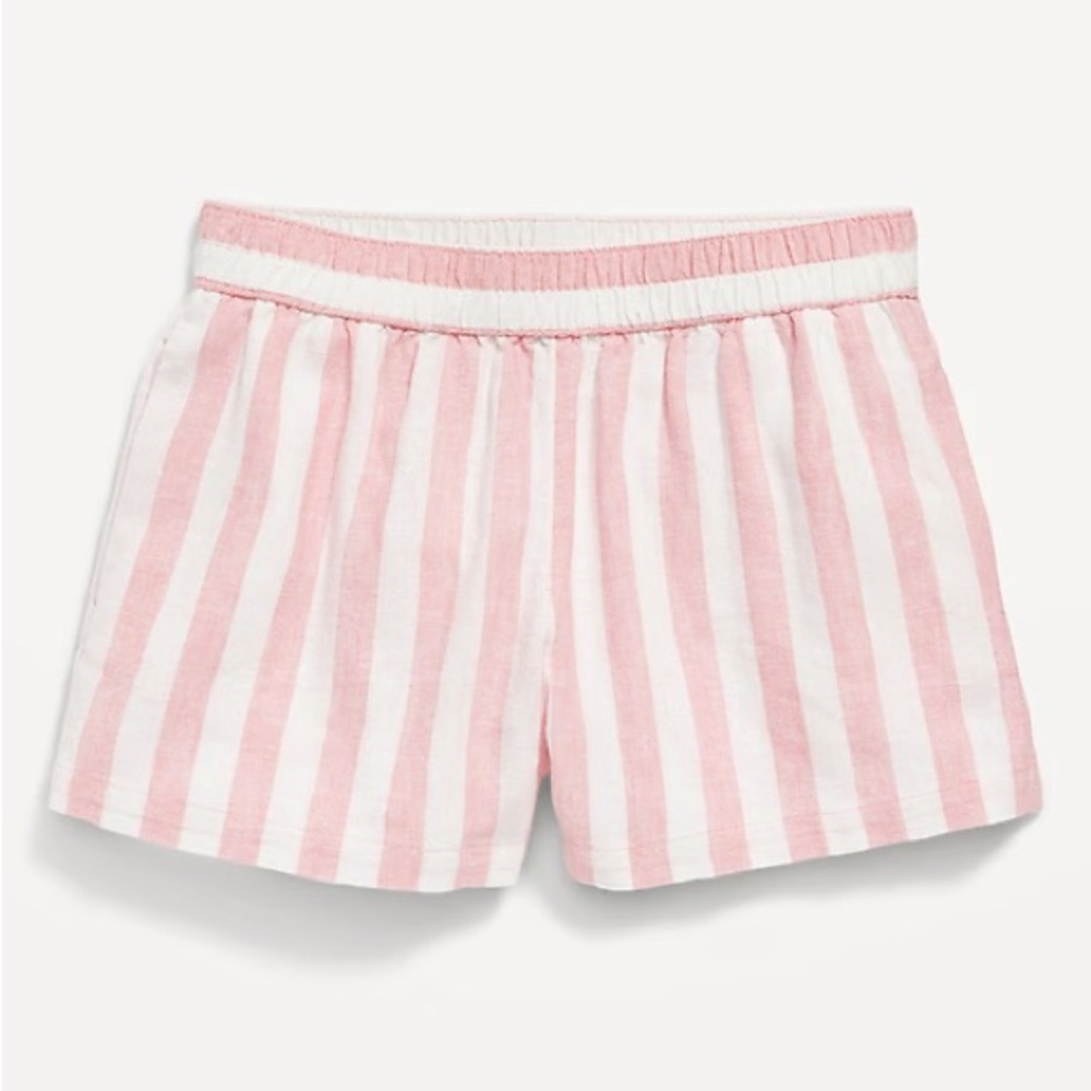 Old Navy High Waisted Linen Pink and White Striped Shorts